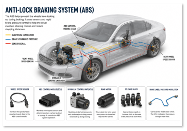 Picture of a car and the anti-lock braking system