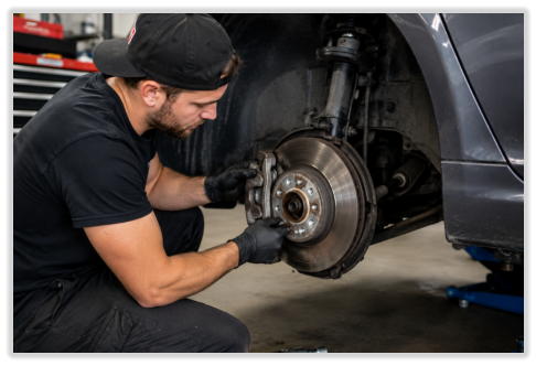 Picture of a car brake system showing what we can work on.