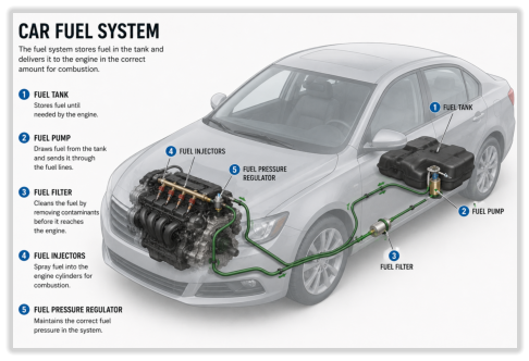 Picture of a car fuel system showing what we can work on.