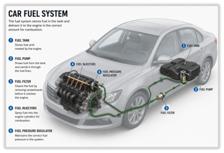 Picture of a car fuel system showing what we can work on.